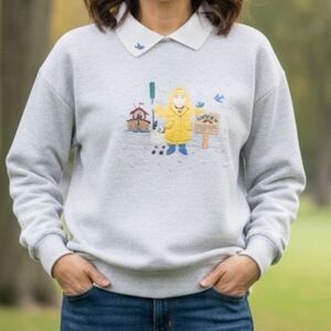 Noah's Ark Embroidered Sweatshirt With Collar Top Stitch Vintage 2XL Light Stain